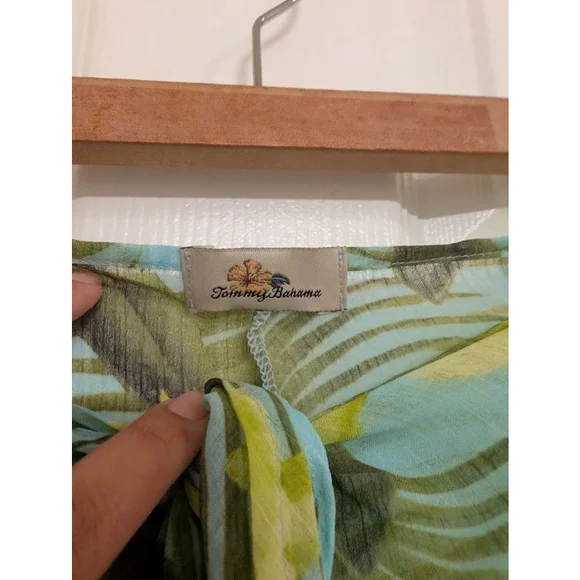 Women's Tommy Bahama Green Blue Floral Tropical Wide Leg Pants Swim Cover Up L - Picture 4 of 7